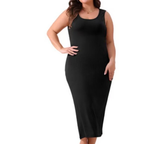 Agnes Orinda Plus Size Black Knit Sweater Dress – Modern Minimalist Quiet Luxury - Picture 10 of 15